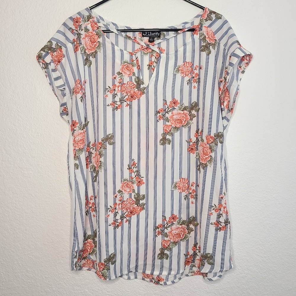 Striped Floral Short Sleeve Blouse